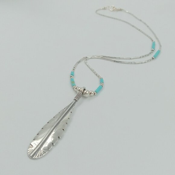 Sterling Silver Feather ~ Turquoise and Liquid Silver - Picture 8 of 12